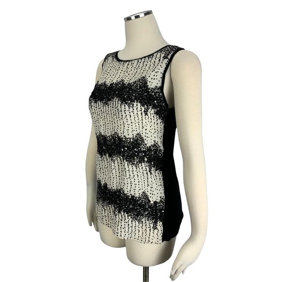 LOFT Small Tank Top Black White Beaded Party Sleeveless Ann Taylor 2 4 6 - Picture 2 of 6
